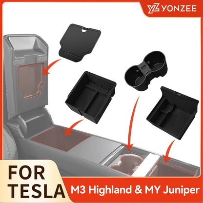 Accoudoir central caché, boîte de rangement, support de verre, organisateur de Console, accessoires pour Tesla modèle 3 Highland 2025 modèle Y 2021 – 2025
