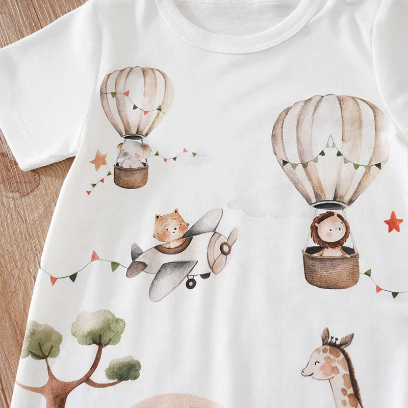 Body d'été pour garçons et filles, imprimé Animal de dessin animé mignon, confortable et décontracté, manches courtes, pour bébé