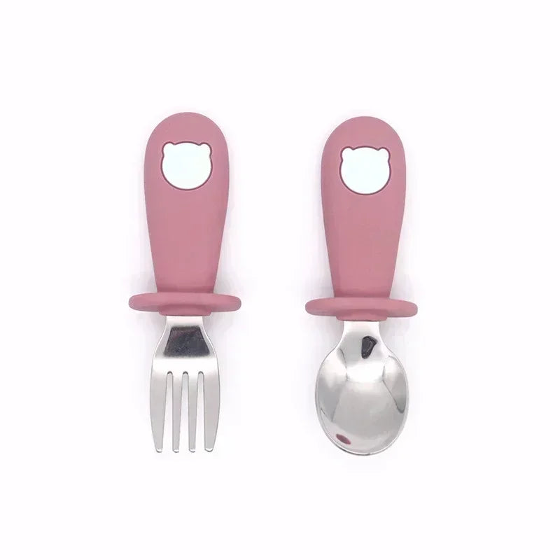 Ensemble de vaisselle de dessin animé pour bébé, ustensiles pour enfants en acier inoxydable, couverts de table pour tout-petits, dessin animé, cuillère d'alimentation pour nourrissons, fourchette