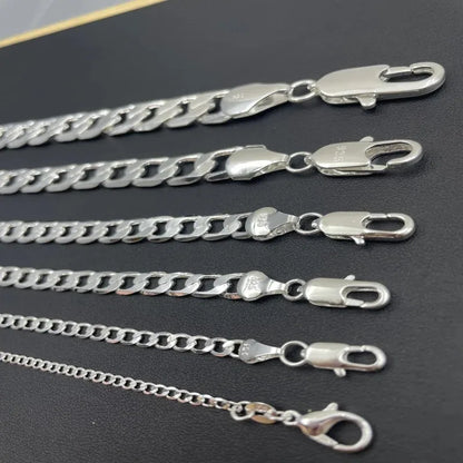 Collier en argent Sterling 925, 2-12mm de largeur 40-75cm, longue chaîne avec fermoir à homard, bijoux de fiançailles pour hommes et femmes, vente en gros