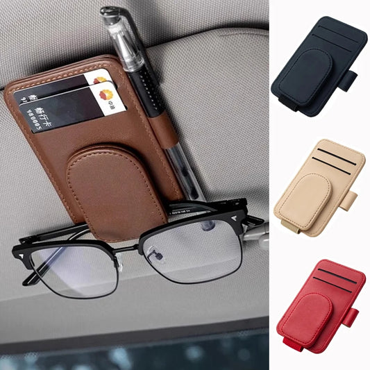 Porte-lunettes de soleil de voiture, Clip de lunettes pour pare-soleil, cintre de lunettes en cuir multifonction, Clip de carte de billet Portable, accessoires de voiture