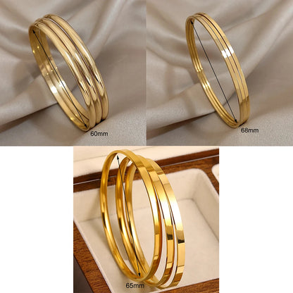 Bracelet en acier inoxydable plaqué or brillant 18 carats pour femmes, 3 pièces, bracelets de base minimalistes, bijoux étanches
