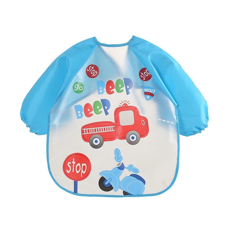 Bavoir anti-salissures pour bébé de 0 à 3 ans, manteau à manches longues, avec sangle, doux, mignon, motif de dessin animé, D343