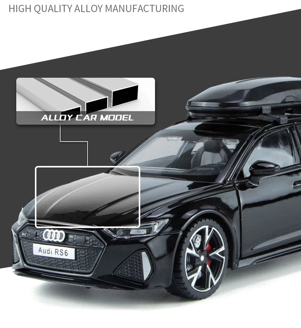Modèle de voiture jouet Audi RS6 avec son et lumière, portes ouvertes en alliage moulé sous pression, jouet de Collection pour garçon et adulte, cadeau de Festival, 1/32