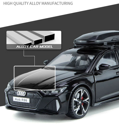 Modèle de voiture jouet Audi RS6 avec son et lumière, portes ouvertes en alliage moulé sous pression, jouet de Collection pour garçon et adulte, cadeau de Festival, 1/32