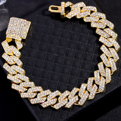 Bracelets en chaîne cubaine à maillons glacés de 14MM pour hommes et femmes, strass complets, épais, Miami, Punk, Hip Hop, bijoux cadeau