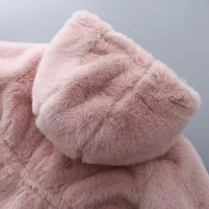 Manteau d'hiver pour filles, Super chaud, fourrure de vison, rembourré, épais, manches longues, manteaux à capuche, veste pour bébés enfants, vêtements d'extérieur en peluche