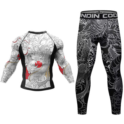 Survêtement pour hommes MMA No Gi Rashguard Jiu Jitsu T-shirt + pantalon maillots de boxe ensemble BJJ Muay Thai Shorts Compression Legging Sportsuit