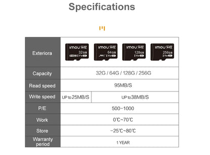 IMOU-Carte mémoire SD pour la surveillance, vitesse de lecture de 95 Mo/s, 256 Go, 128 Go, 64 Go, V30, C10, U3, carte MicroSDXC exclusive