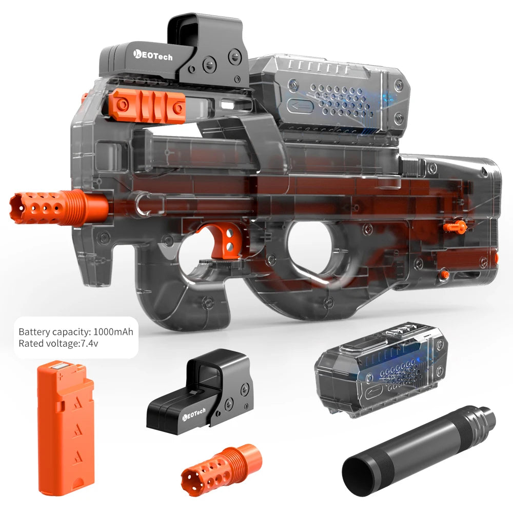 Pistolet à gel électrique en noir transparent! Jouet de balle anti-éclaboussures entièrement automatique, parfait pour les jeux de tir en plein air (sans balles)