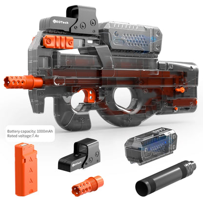 Pistolet à gel électrique en noir transparent! Jouet de balle anti-éclaboussures entièrement automatique, parfait pour les jeux de tir en plein air (sans balles)
