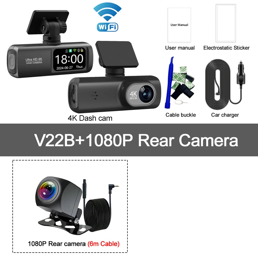 UHD 4K WiFi Dash Cam double objectif enregistreur de conduite voiture DVR en option 1080P caméra à objectif arrière GPS 24H surveillance du stationnement boîte noire