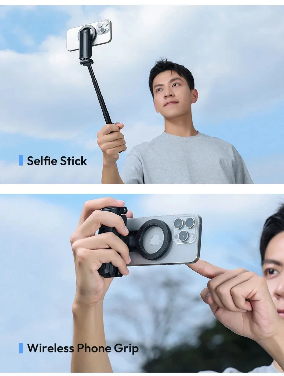 Trépied de téléphone magnétique sans fil, poignée de téléphone, perche à Selfie, trépied de bureau pour iPhone 16 15 14 13 12 Pro Max pour support de téléphone Samsung