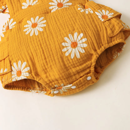 Barboteuse d'été pour nouveau-né fille de 0 à 18 mois, imprimé tournesol, sans manches, combinaison une pièce mignonne pour enfants