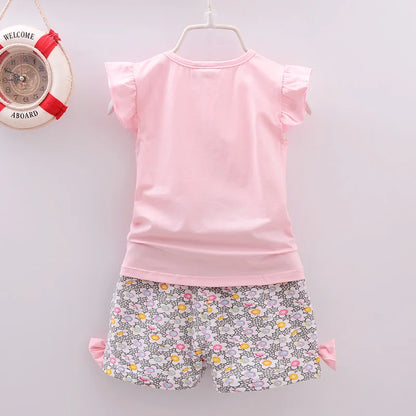 Nouveau bébé filles vêtements ensembles été enfants t-shirts hauts + pantalons courts vêtements costume enfant en bas âge fille sucette imprimé ensembles de vêtements pour bébés