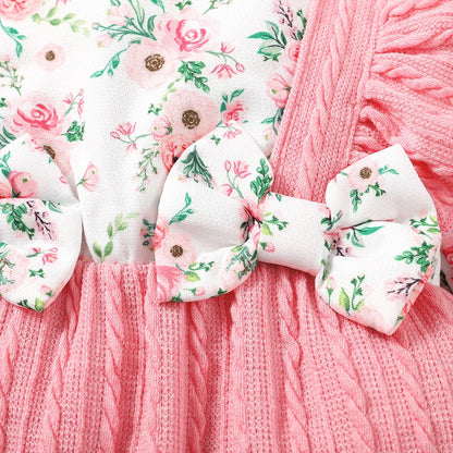 Barboteuse florale à manches longues pour nouveau-né, combinaison de batterie avec nœud, bande de sauna, bébé fille, bébé, 0 à 18 mois, printemps et automne
