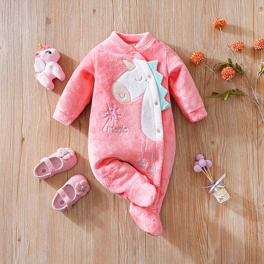 Vêtements pour bébé, mignon dessin animé licorne 3d, flanelle douce pour garçons et filles de 0 à 18 ans, automne et hiver, sac pour bébé à manches longues, combinaison de pied