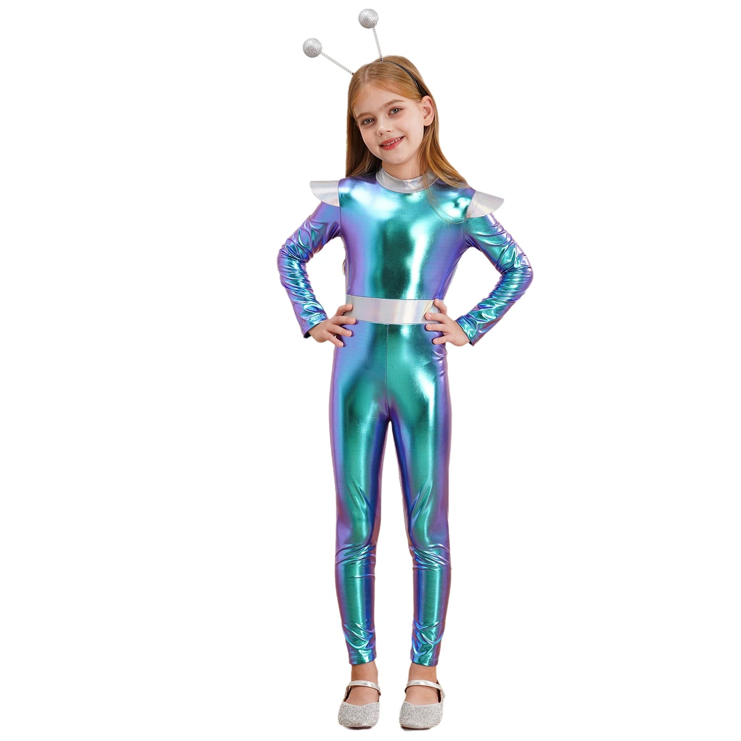 Costume de Cosplay Alien pour filles et garçons, combinaison d'astronaute à manches longues avec cerceau pour cheveux, pour fête de carnaval d'halloween