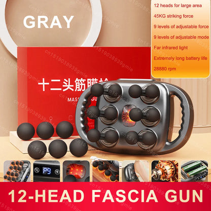 Pistolet de Massage électrique à 12/8 têtes, Relaxation musculaire, Massage du dos à haute fréquence, pistolet de Massage des tissus profonds