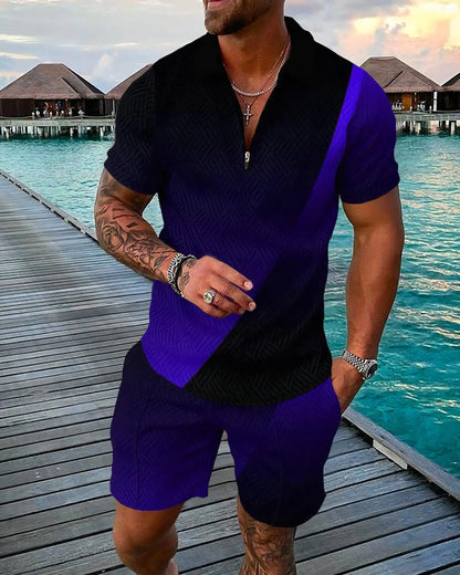 Ensemble 2 pièces pour hommes, imprimé en 3D drôle, Polo + Short, tenue décontractée, manches courtes, chemises à fermeture éclair, Hip Hop, Streetwear, été