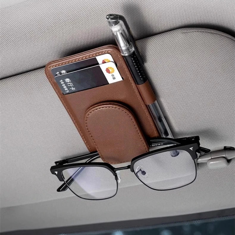 Porte-lunettes de soleil de voiture, Clip de lunettes pour pare-soleil, cintre de lunettes en cuir multifonction, Clip de carte de billet Portable, accessoires de voiture