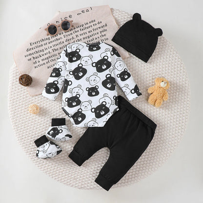 Ensemble de Vêtements pour Bébé Garçon de 0 à 9 Mois, Tenue à Manches sulf, Pantalon, Chapeau et Chaussettes, 4 Pièces/Ensemble, Printemps Automne