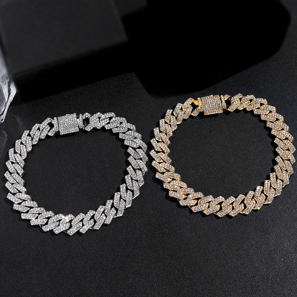 Bracelets en chaîne cubaine à maillons glacés de 14MM pour hommes et femmes, strass complets, épais, Miami, Punk, Hip Hop, bijoux cadeau