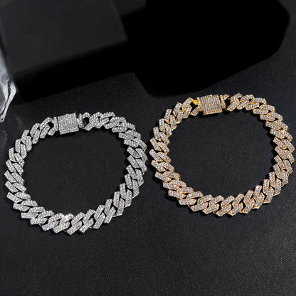 Bracelets en chaîne cubaine à maillons glacés de 14MM pour hommes et femmes, strass complets, épais, Miami, Punk, Hip Hop, bijoux cadeau