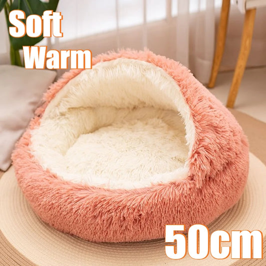 Lit pour animaux de compagnie 2 en 1 en peluche douce 50CM avec housse lit rond pour chat matelas pour chiot chaud chat chien nid de couchage grotte pour petits chiens tapis