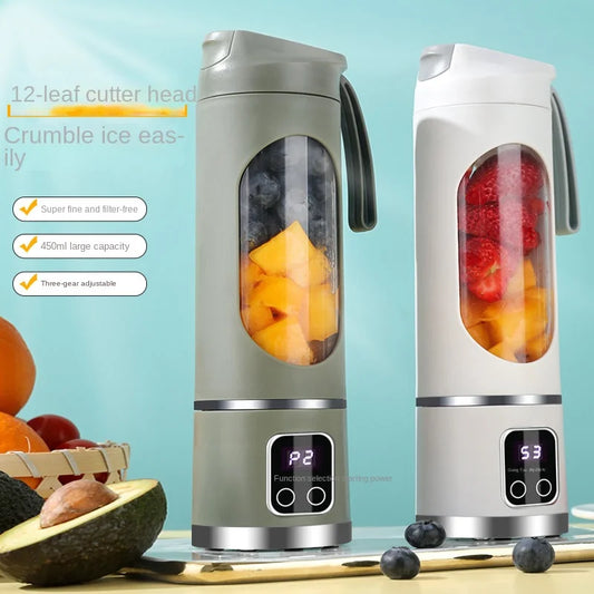 Mélangeur domestique Portable, presse-agrumes électrique concassé, avec 3 vitesses, grande capacité de 450ML, tasse de jus à affichage numérique