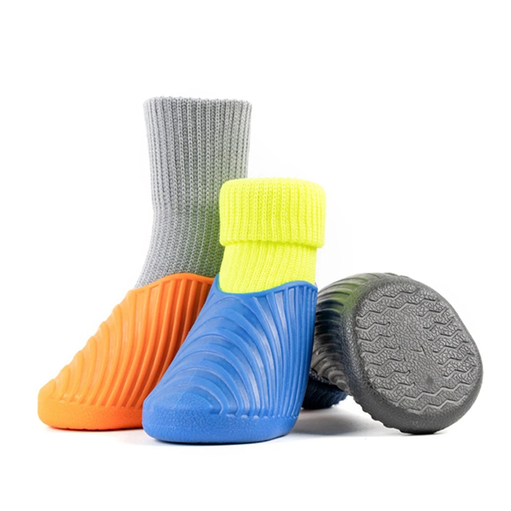 Lot de 4 bottines d'extérieur imperméables pour chien et chat,chaussures anti-tâches et antidérapantes en caoutchouc avec chaussettes, protégeant les coussinets, pour petit et grand chien