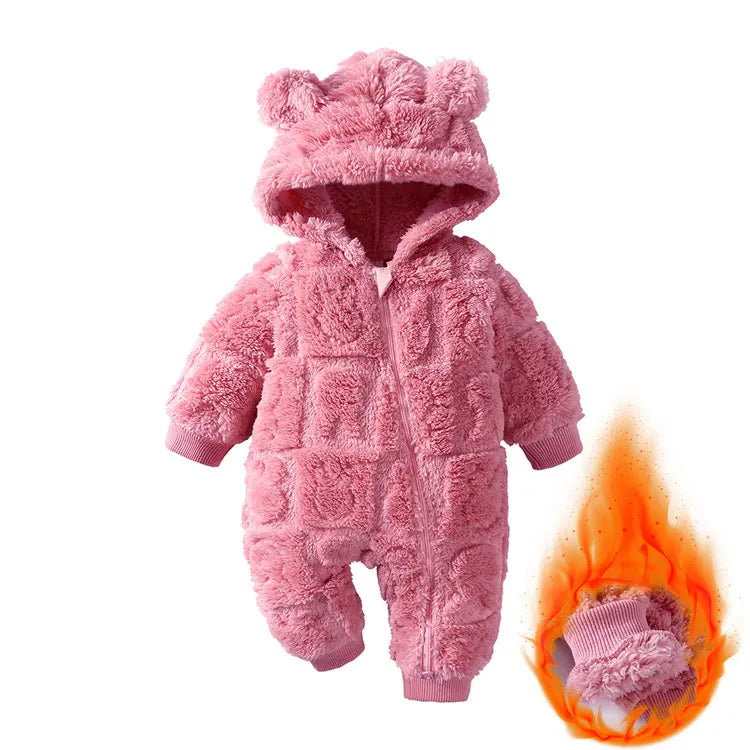 Dessin animé bébé vêtements garçon barboteuse à manches longues arctique velours à capuche bébé fille barboteuse hiver chaud nouveau-né vêtements 0-18 mois
