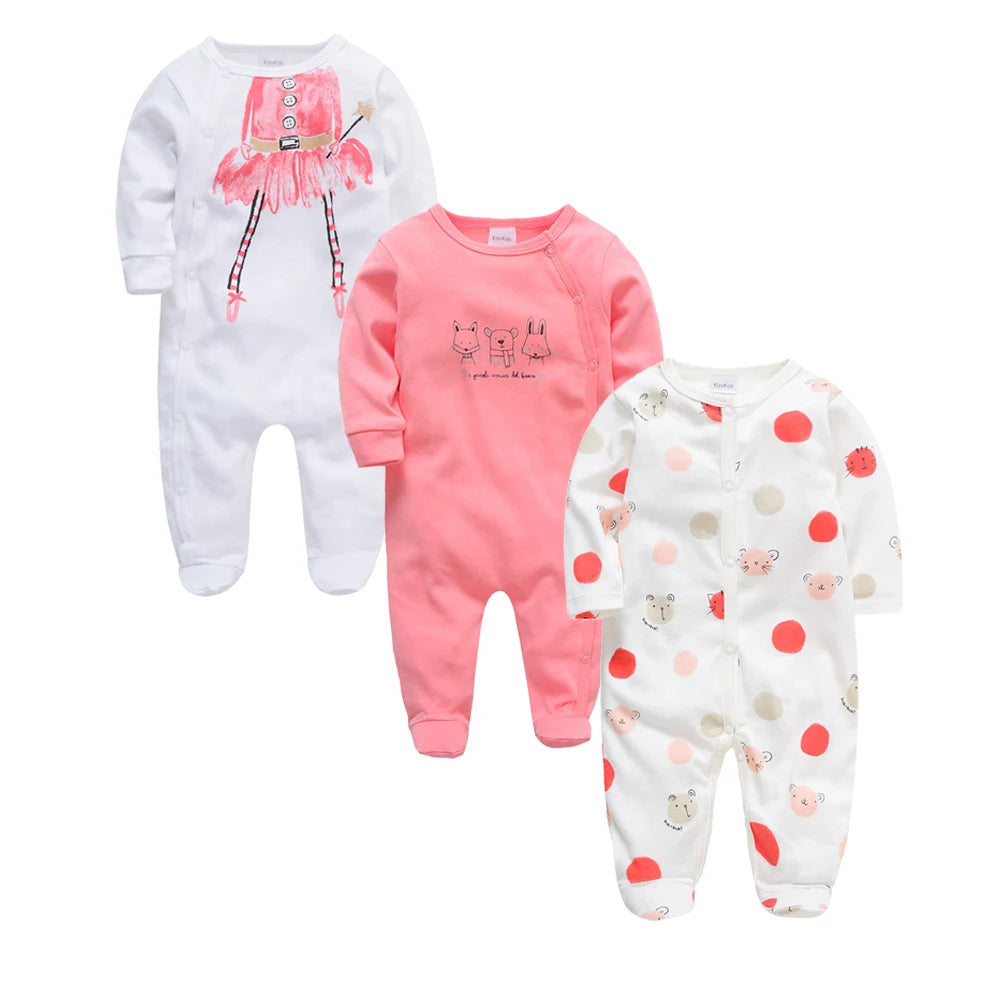Ensemble de vêtements 100% coton pour bébés filles de 0 à 12 mois, barboteuse à manches longues pour nouveau-né garçon, combinaison imprimée Carton, printemps-automne, 3 pièces/lot