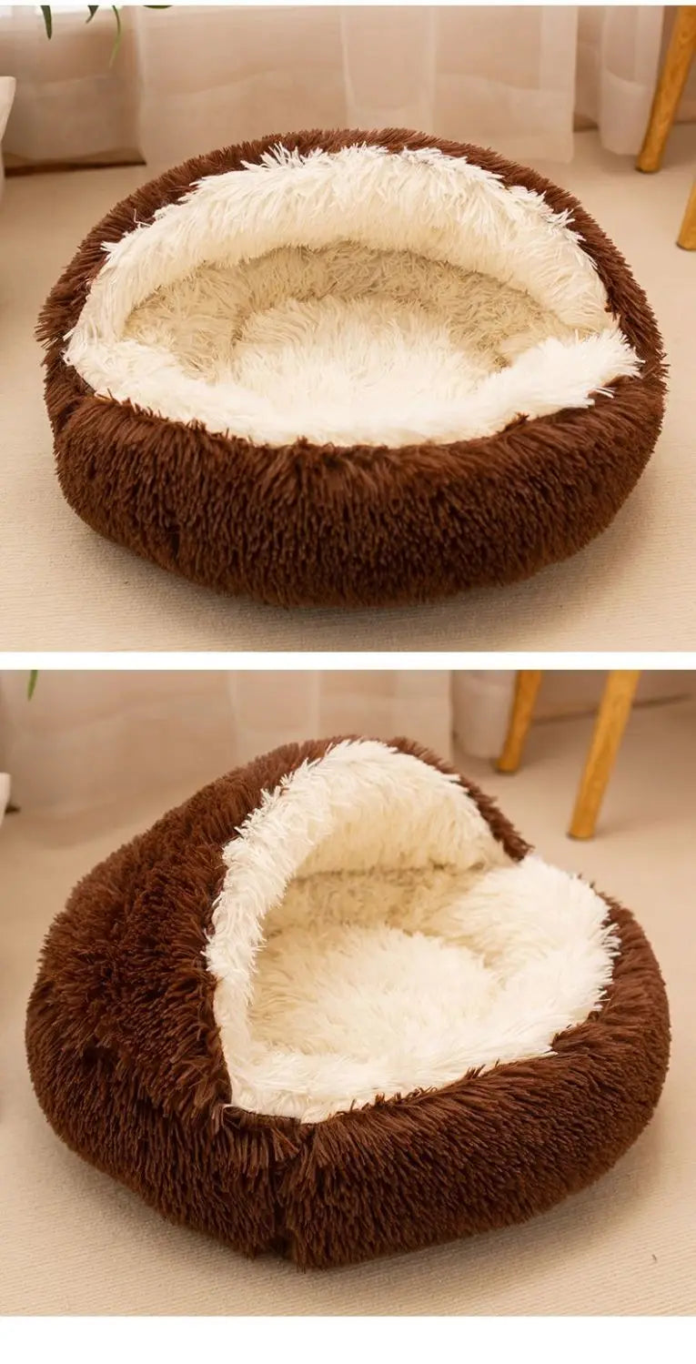 Lit pour animaux de compagnie 2 en 1 en peluche douce 50CM avec housse lit rond pour chat matelas pour chiot chaud chat chien nid de couchage grotte pour petits chiens tapis