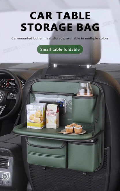 SEAMETAL 8 en 1 sac de rangement pour dossier de siège de voiture avec plateau pliable résistant à l'usure étanche organisateur de siège arrière de voiture porte-mouchoirs/gobelet