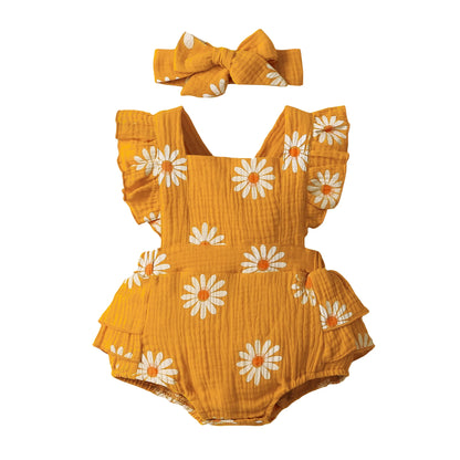 Barboteuse d'été pour nouveau-né fille de 0 à 18 mois, imprimé tournesol, sans manches, combinaison une pièce mignonne pour enfants