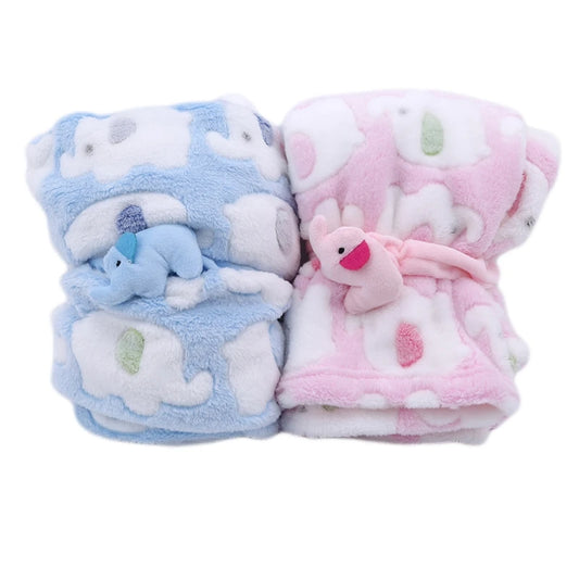 Couverture de dessin animé éléphant mignon pour bébé, produits pour bébé, nouveau-né, climatisation, lieux de couette, oreiller en velours, couette, utilisation pour les touristes