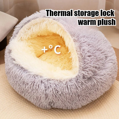 Lit pour animaux de compagnie 2 en 1 en peluche douce 50CM avec housse lit rond pour chat matelas pour chiot chaud chat chien nid de couchage grotte pour petits chiens tapis