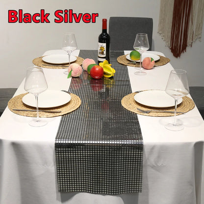 Chemin de Table Disco à paillettes, 7 couleurs, miroir, feuille d'or/argent, décoration de Table à manger métallique pour fête de mariage, anniversaire