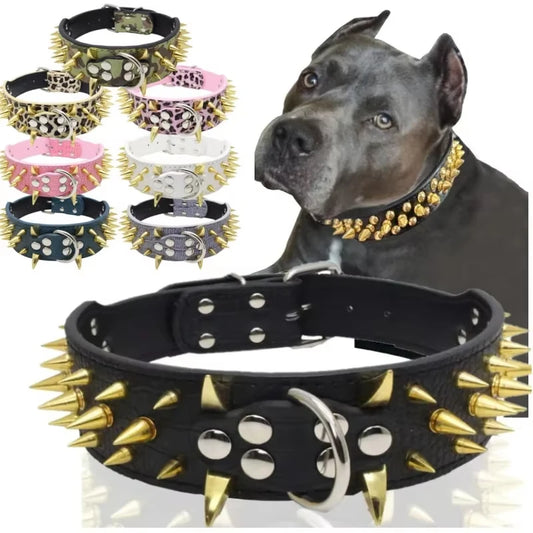 Ensemble collier et laisse pour chien à pointes, collier pour chien en cuir à rivets, collier réglable pour la marche en plein air