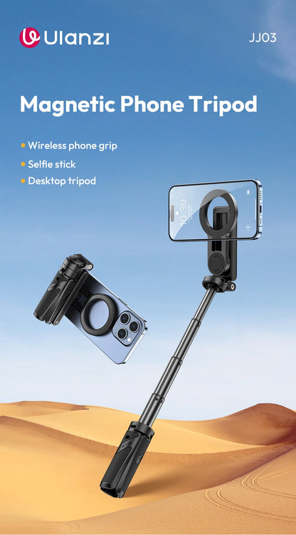 Ulanzi JJ03 trépied de téléphone magnétique sans fil poignée de téléphone Selfie bâton trépied de bureau pour iPhone 16 15 14 13 Pro Pro Max