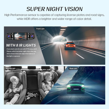 Caméra de tableau de bord DVR pour voiture, 64 go, 360 degrés, WiFi, GPS, moniteur de stationnement 24h, 4 objectifs * HD 1080P, enregistreur vidéo, contrôle par application, outil filaire