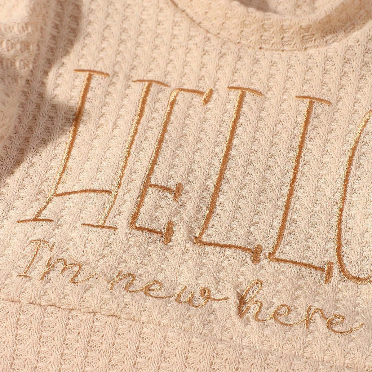 Ylsteed "bonjour" broderie nouveau-né photographie accessoires infantile barboteuse combinaison avec chapeau à nœud bébé à la maison tenue bébé Photo cadeau