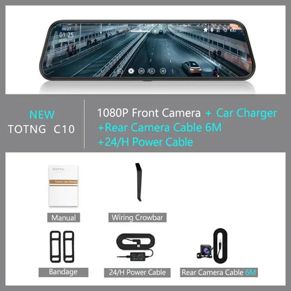 10 pouces pour voiture écran tactile enregistreur vidéo rétroviseur Dash Cam caméra avant et arrière miroir DVR (caméra arrière en option)