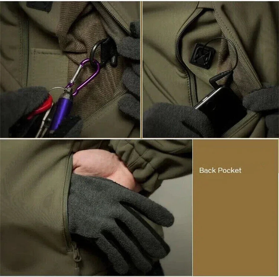Combinaison camouflage épaisse pour hommes, ensemble d'entraînement tactique imperméable, veste à capuche multi-poches, pantalon polaire, chasse en plein air, 2 pièces, hiver