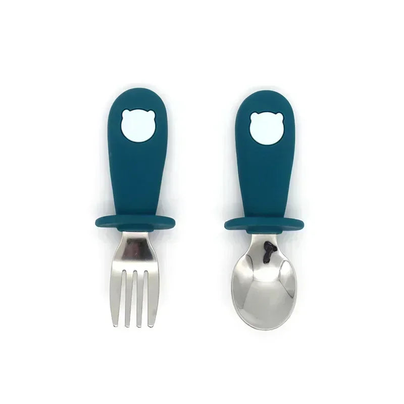 Ensemble de vaisselle de dessin animé pour bébé, ustensiles pour enfants en acier inoxydable, couverts de table pour tout-petits, dessin animé, cuillère d'alimentation pour nourrissons, fourchette