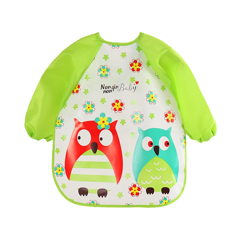 Bavoir anti-salissures pour bébé de 0 à 3 ans, manteau à manches longues, avec sangle, doux, mignon, motif de dessin animé, D343
