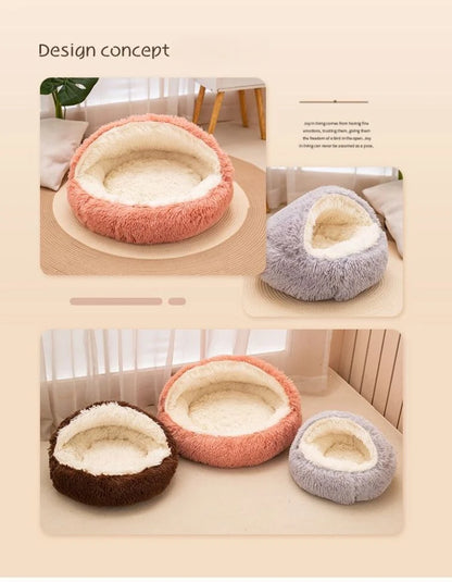 Lit pour animaux de compagnie 2 en 1 en peluche douce 50CM avec housse lit rond pour chat matelas pour chiot chaud chat chien nid de couchage grotte pour petits chiens tapis