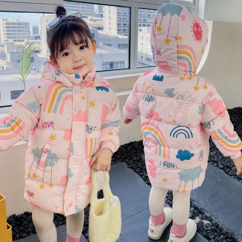 Nouvelles filles garçons doudoune manteaux d'hiver enfants vêtements à capuche coupe-vent manteau pour enfants 2-7 ans coton vêtements d'extérieur chauds