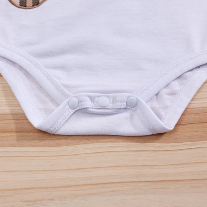 IURNXB – ensemble de vêtements pour bébé, 2 pièces, manches courtes, body ours à carreaux + pantalon à bretelles, tenues pour nouveau-né de 1 à 18 mois